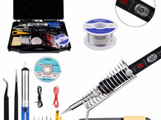 Kit del Soldador,ockred 60W 220V Soldador de estaño,Temperatura Ajustable 200℃~480℃,5pcs Puntas Diferentes,Soporte,Alambre de Soldadura 30g para el Uso Diversamente Reparado