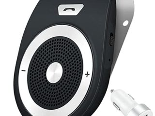 Kit Manos Libres Coche Bluetooth, Encendido Automático, Manos Libres Coche Altavoz Inalámbrico con Micrófono HD, Siri&Google Assitant, Soporte Llamada, Música, GPS y Conexión de 2 Teléfonos-Portátil