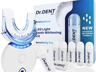 Kit profesional de blanqueamiento dental por LEDs DrDent - Fórmula sin sensibilidad - 8 cápsulas de gel blanqueador de 33,6 ml - Ayuda a eliminar las manchas - Incluye bandeja bucal y guía de colores