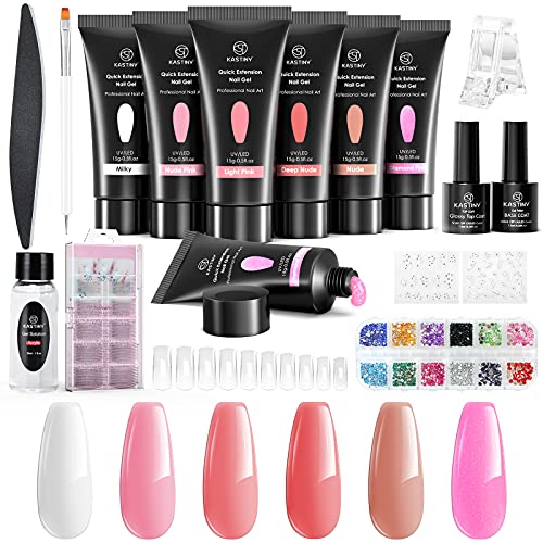 Kit Uñas de Gel, Kastiny Polygel uñas Constructor con Solución Antideslizante, Varios Colores Poligel Kit Completo con Luces led con 100 Uñas Postizas, Decoración/Cepillo/Base/Top Coat