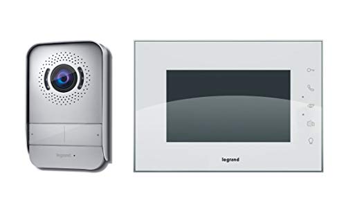 Kit videoportero Legrand 369230, compuesto de un monitor de vídeo interior con pantalla a color de 7 pulgadas e interfono exterior de visión nocturna gran angular, acabado blanco