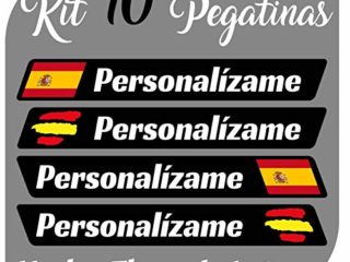 Kit x10 Pegatinas Vinilo Bandera España + tu Nombre - Bici, Casco, Pala De Padel, Monopatin, Coche, Moto, etc. Kit de 10 Vinilos (Font Pack 2)