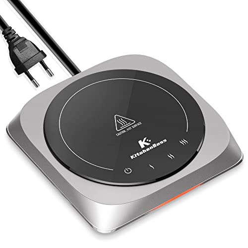 KitchenBoss Calentadora de Tazas Cafe Calentador: Calentador Electrico Taza, Calentador de Velas para Uso en la Oficina o el Hogar, Calentador de Tazas Escritorio, G132 Plata