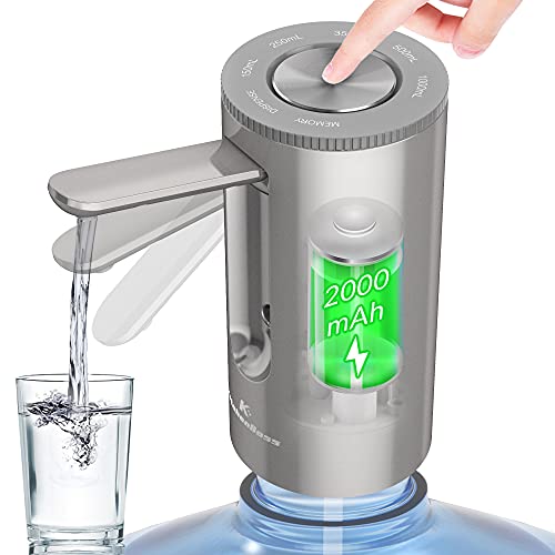 KitchenBoss-Dispensador de Agua Electrico-Bomba Agua Garrafa: Dosificador Agua Garrafas Portable,Carga Tipo C,para Botellas de 3.8-18.9 Litros,Dosificador de Agua,Gris plateado