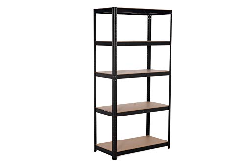 Kithome MAX Estanteria Almacenaje 5, 150x75x30cm, 175Kg por Balda, Pintada en Negro y MDF, GALVA 5B7530175K, Acero, 75x30cm