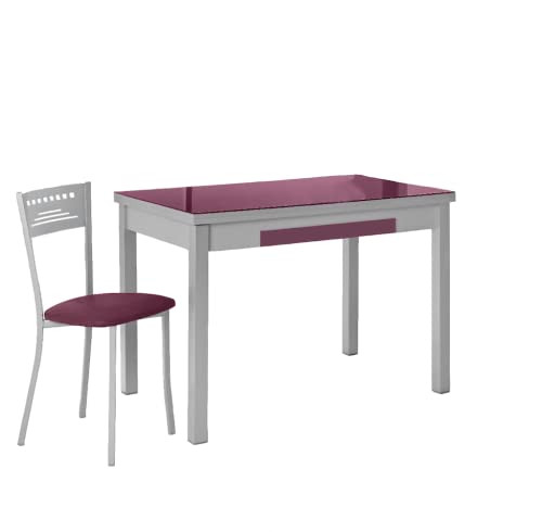 KITKAY Mesa de Cocina Lana 90x50 cm. de Cristal Extensible a 140 con Cajón. - Muestra Cristal Berenjena