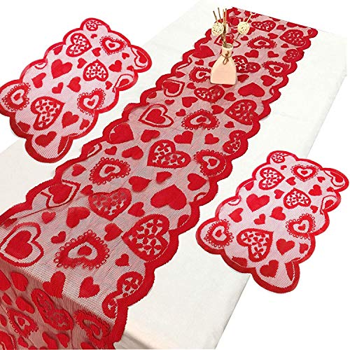 Kits de decoración del día de San Valentín, camino de mesa de corazón rojo y 300 piezas de confeti de corazón rojo rosa para la despedida de soltera de la boda del día de San Valentín Día de la Madre