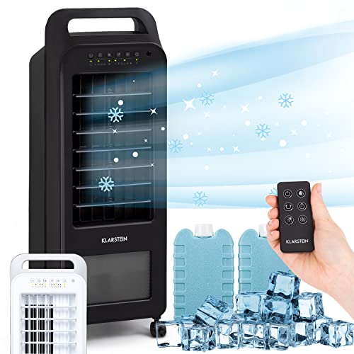 Klarstein 45 W Climatizador Portatil Frio 4 en 1, Enfriador de Aire Evaporativo de Agua, Silencioso Modo Noche, Humidificador, Ventilador, Depósito Agua 5,5 l, Aire Acondicionado 132m³/h, Negro