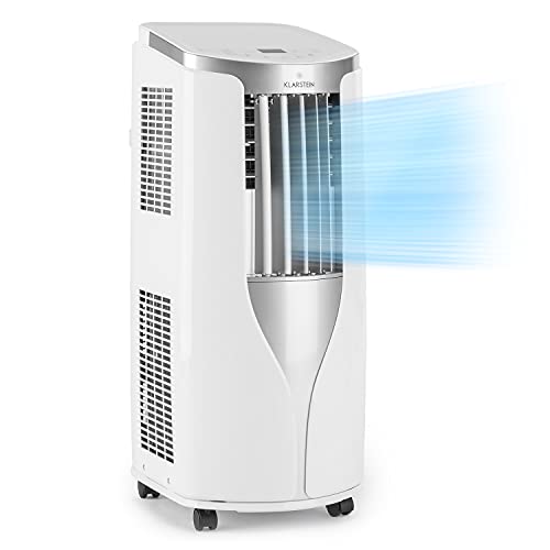Klarstein Aire Acondicionado Portatil Silencioso con Tubo l Bajo Consumo, 9,000 BTU / 2,6 kw l Aire Portátil 4 en 1, Enfriador, Deshumidificador, Ventilador y Modo Noche Programable, con Mando, Blanco