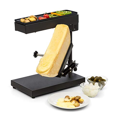 Klarstein Appenzell Savory Raclette con Grill - Altura y Temperatura Ajustable, Giratorio, Reclinable, Potencia 1000 W, para Queso, Carne o Vegetales, Acero inoxidable, Antracita