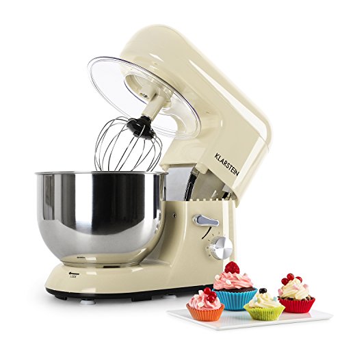 Klarstein Batidora Amasadora, Robot de Cocina 1200W / 1,6PS, 6 Potencias, Amasadora de Pan y Batidora de Reposteria con Amasado Planetario, Mixer Cocina Capacidad, Batidoras Pofesionales 5 l., Crema