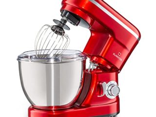 Klarstein Bella robot de cocina multifunción - amasadora con 1200 W, 6 niveles de velocidad, acero inoxidable, función de pulso, sistema de rotación planetaria, 3 accesorios de mezcla, rojo
