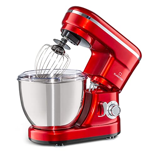 Klarstein Bella robot de cocina multifunción - amasadora con 1200 W, 6 niveles de velocidad, acero inoxidable, función de pulso, sistema de rotación planetaria, 3 accesorios de mezcla, rojo