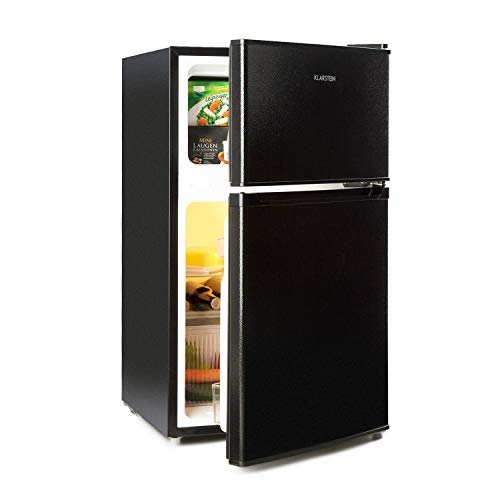 Klarstein Big Daddy Cool – Combinación Nevera-Congelador, Neveras silenciosas de 61L de capacidad, Eficiencia energética clase F, Frigorífico de 35L, Congelador de 26L, Negro