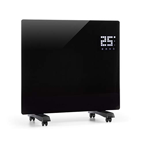 Klarstein Bornholm Single - Calefactor bajo consumo, Pantalla LED, Calefactor convector eléctrico, Control remoto, Programable hasta 24h, Panel de cristal, Radiador electrico bajo consumo, Negro