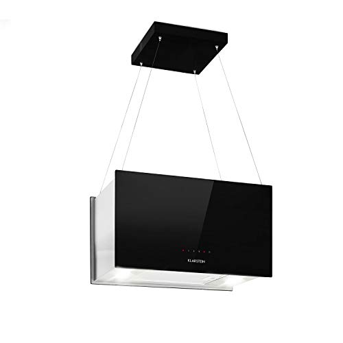 Klarstein Campana Extractora Sin Salida de Humos l Campana Extractora Isla 250W, Aire 600 m³/h l Campana Recirculación Filtro, Campana Techo Isla, Campanas Extractoras Cocina, 3 Potencias, Negro