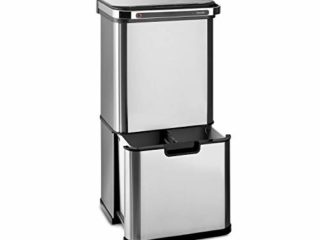 Klarstein Touchless Ultraclean - Cubo de basura con sensor, Volúmen de 60 litros, 3 contenedores, Esterilización por ozono, Elimina 90% de las bacterias, Filtro de olores integrado, Plateado