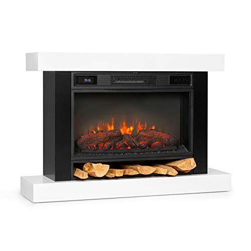 Klarstein Vulsini - Chimenea eléctrica, Potencia 1700/1900 W, hasta 38 m², Chimenea Decorativa, Ilusión Llama Realista, Chimenea eléctrica Pared, LED, Mando a Distancia, Programable, Hideaway, Blanco