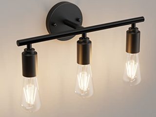 Klighten Aplique Espejo Baño Vintage con 3 Luces, Lámpara de Espejo Baño de Industrial Negro, Retro E27 Luz Espejo de Baño, 40CM Aplique Pared de Hierro, Aplique de Baño, Bombilla no Incluida