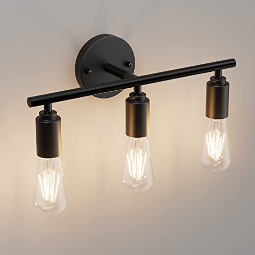 Klighten Aplique Espejo Baño Vintage con 3 Luces, Lámpara de Espejo Baño de Industrial Negro, Retro E27 Luz Espejo de Baño, 40CM Aplique Pared de Hierro, Aplique de Baño, Bombilla no Incluida
