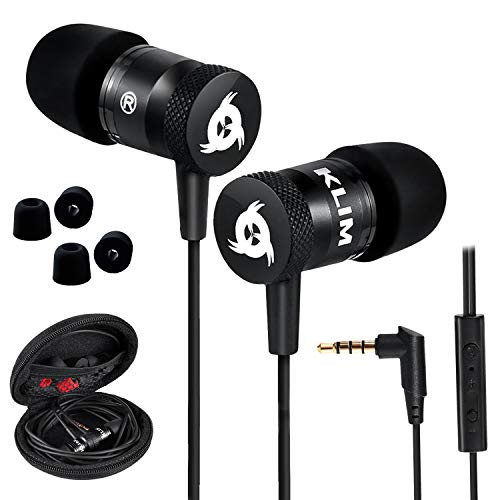 KLIM Fusion - Auriculares con micrófono para móvil + Garantía 5 años + Innovadora Espuma de Memoria + Jack 3,5 mm + Compatibles con Smartphone, Tablet, Consola, PC - Nueva Versión 2022 - Negro