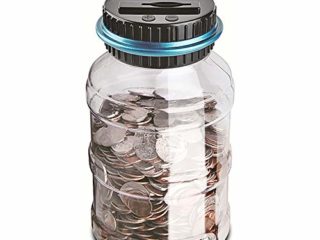 Konesky Contador de Hucha Digital, Hucha Digital para Monedas, Caja de recuento de Billetes, Tapa LCD, contenedor de Monedas, 1,5 l, Gran Capacidad, Regalo para niños (Euro)
