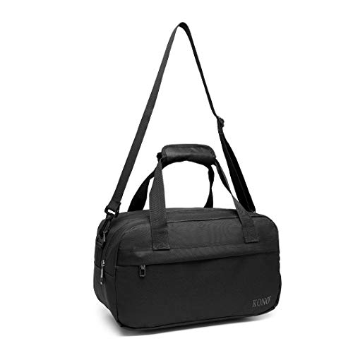 Kono Bolsa de Viaje Ligero 35x20x20 Ryanair Equipaje de Mano con Correa para el Hombro 14L (Negro)