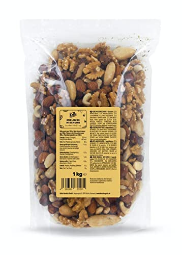 KoRo - mezcla de nueces 1 kg - 100 % natural Nueces preciosas sin sal - mezcla de almendras, nueces de Brasil, anacardos, nueces, avellanas