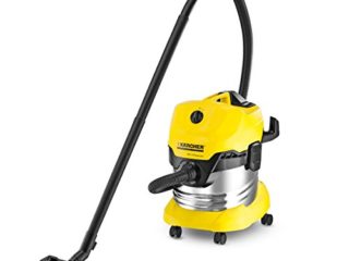 Kärcher WD 4 WD4 Premium-Aspirador en seco y húmedo, 1000 W, 20 l con depósito en Acero INOX, 20 litros, 75 Decibelios, Inoxidable, Negro/Amarillo
