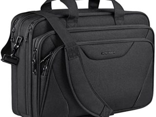 KROSER 18" Bandolera para Portátil Maletín Premium para Laptop hasta 17.3" Expandible Hidrófugo Bolsa del Hombro Bolsa de Computadora para Viajes/Negocios/Escuela/Hombres/Mujeres-Negro
