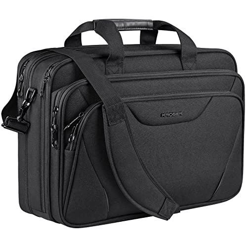 KROSER 18" Bandolera para Portátil Maletín Premium para Laptop hasta 17.3" Expandible Hidrófugo Bolsa del Hombro Bolsa de Computadora para Viajes/Negocios/Escuela/Hombres/Mujeres-Negro