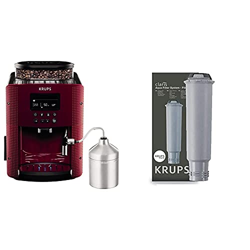 Krups Compact Cappucino EA8165 Cafetera Superautomática 15 Bares, Pantalla LCD + F08801 Filtro de Agua para cafeteras Claris, con iones y carbón activado de plata