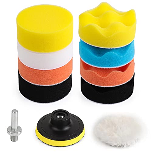 Kshineni Esponja de Pulido para automóvil de 80mm 11 Piezas, esponja pulir coche Esponjas de Pulido Esponjas de Cera Para Pulidora Coche, Máquina Pulidora (3 Pulgadas)