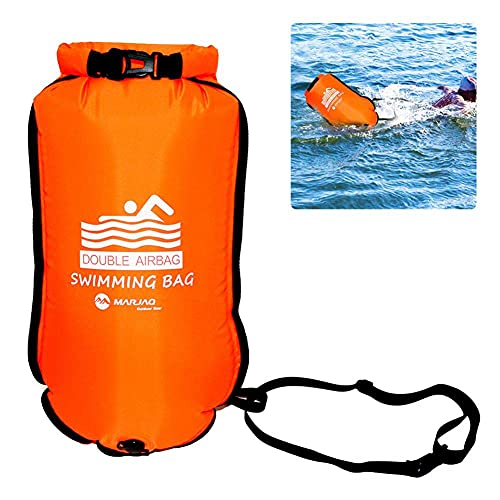 Ksnnrsng Boya De Natacion con Bolsa Seca Visibilidad y Seguridad al Nadar en el mar y en el Lago. (Naranja)
