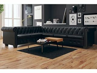 Kstyhome Sofá de Esquina Chesterfield 6 plazas, Sofas de Salon, Sofá Cama, Sofa Relax, Sofa Chaise Longue, Sofa Cama Chaise, Sofa Rinconera, Cuero Artificial Negro