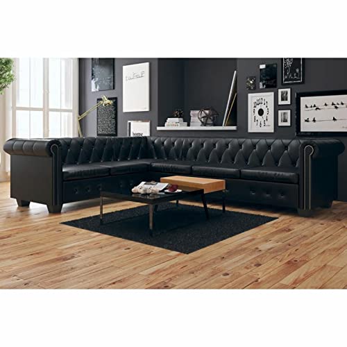 Kstyhome Sofá de Esquina Chesterfield 6 plazas, Sofas de Salon, Sofá Cama, Sofa Relax, Sofa Chaise Longue, Sofa Cama Chaise, Sofa Rinconera, Cuero Artificial Negro
