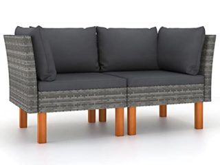 Kstyhome Sofás de Esquina 2 uds, Sofas de Salon, Sofá Cama, Sofa Relax, Sofa Chaise Longue, Sofa Cama Chaise, Sofa Rinconera, ratán sintético y Madera de eucalipto