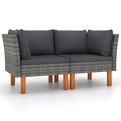 Kstyhome Sofás de Esquina 2 uds, Sofas de Salon, Sofá Cama, Sofa Relax, Sofa Chaise Longue, Sofa Cama Chaise, Sofa Rinconera, ratán sintético y Madera de eucalipto