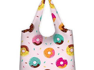 Kuiaobaty Bolso de compras reutilizable plegable en una bolsa grande de la familia de la bolsa de comestibles para viajes, Donuts coloridos
