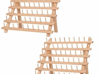 Kurtzy Porta Hilos de Madera 60 Carretes de Hilo (Pack de 2) - Organizador Costura de Mesa con Ganchos para Colgarlo - Organizador de Hilos de Madera de Haya Soporte Hilos Bordar, Costura, Colchas