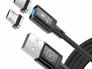 Kuulaa Cable de carga magnético 3 en 1, cable de carga rápida 3 A, trenzado con LED Light Magnetic USB cable de carga para micro USB, tipo C y iProducts (negro, 1 m)