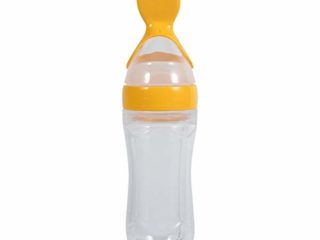 Kuuleyn Biberón de alimentación de Cereales para bebés, Cuchara de bebé, 1 Botella de Silicona de 90 ml con alimentador de Cuchara para Exprimir Cereales para Alimentos Frescos Calientes (Amarillo)