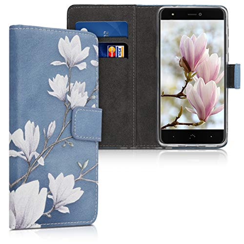 kwmobile Carcasa Compatible con bq Aquaris X/X Pro - Funda de Cuero sintético con Magnolias - Case con Tarjetero