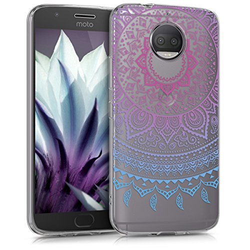 kwmobile Carcasa Compatible con Motorola Moto G5S Plus - Funda Silicona TPU Sol hindú Azul/Rosa Fucsia/Transparente