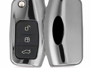 kwmobile Funda Compatible con Ford Llave de Coche Plegable de 3 Botones - Carcasa Suave de TPU - Cover de Mando y Control de Auto en Plateado Brillante