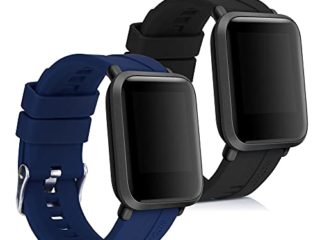 kwmobile Pulsera Compatible con Huami Amazfit Bip/Bip Lite - 2X Correa de TPU para Reloj Inteligente - Negro/Azul Oscuro