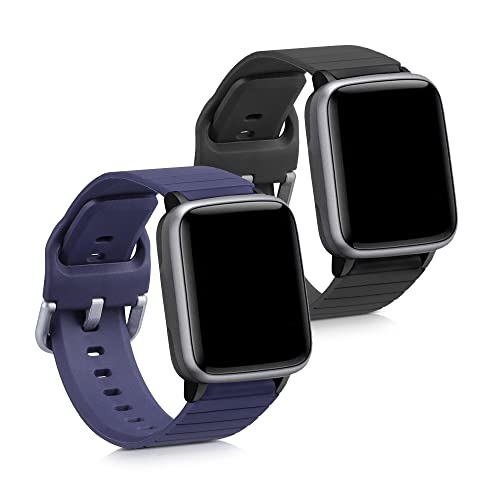 kwmobile Pulsera Compatible con Willful Fitnesstracker/Smartwatch - 2X Correa de TPU para Reloj Inteligente - Negro/Azul Oscuro
