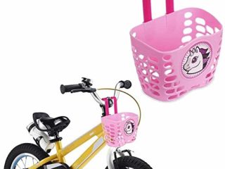 Kyowoll Cesta de Bicicleta Infantil Lindo Patrón de Dibujos Animados Colgando Cesta de Manillar de Bicicleta de Plástico Barra Larga para niños niñas Bicicleta y Monopatín (Rosado)