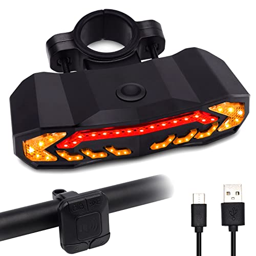 KYYKA Faro Trasero de Bicicleta Alarma de Bicicleta con Mando a Distancia con bocina Señal de Giro 110db más Fuerte Antirrobo Luz Trasera de Bicicleta Recargable por USB