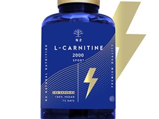 L CARNITINA Natural 2000 mg, Quemagrasas Potente Para Adelgazar Rápido, L-Carnitina Pre Workout Gym, Mejora Energía, Resistencia y Rendimiento. 120 Cápsulas Vegetales. CE, Vegano, N2 Natural Nutrition